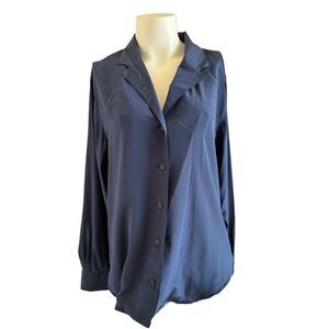 Adolph Schuman for Lilli Ann vintage Smokey dark blue button up vintage 70s blou